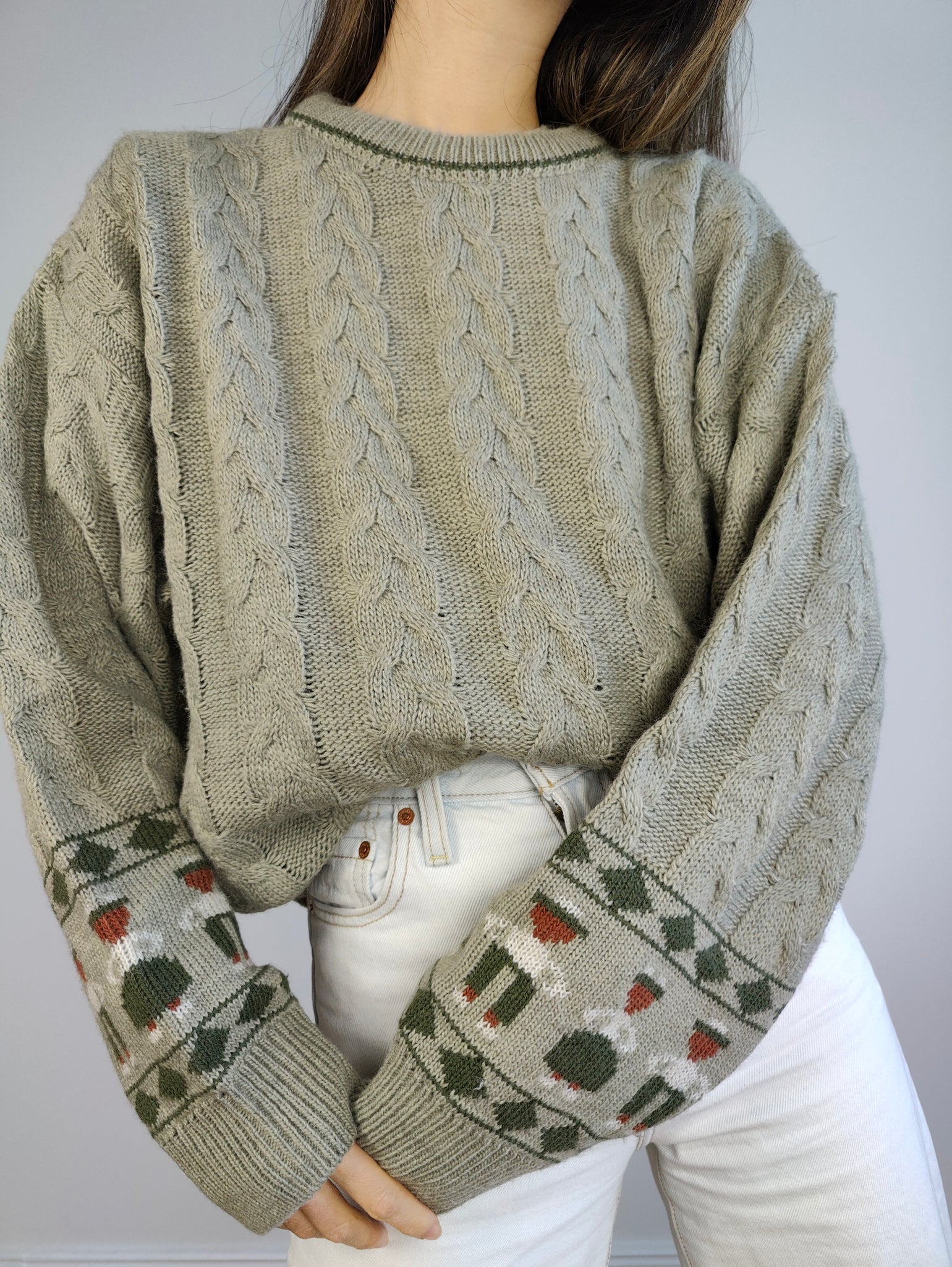 The Wool Sage Cable Knit Sweater | Vintage Iceland wool mix