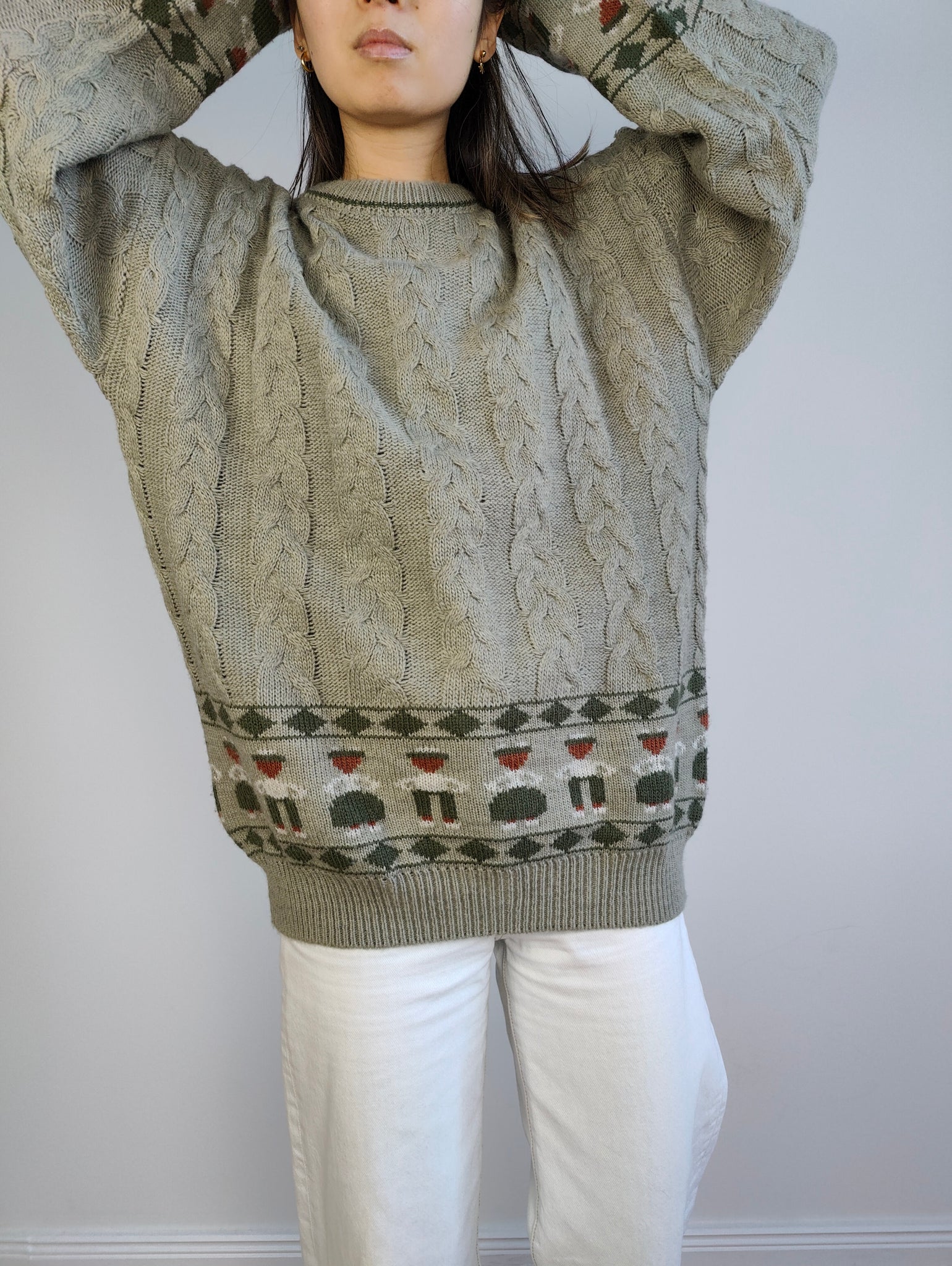 The Wool Sage Cable Knit Sweater | Vintage Iceland wool mix