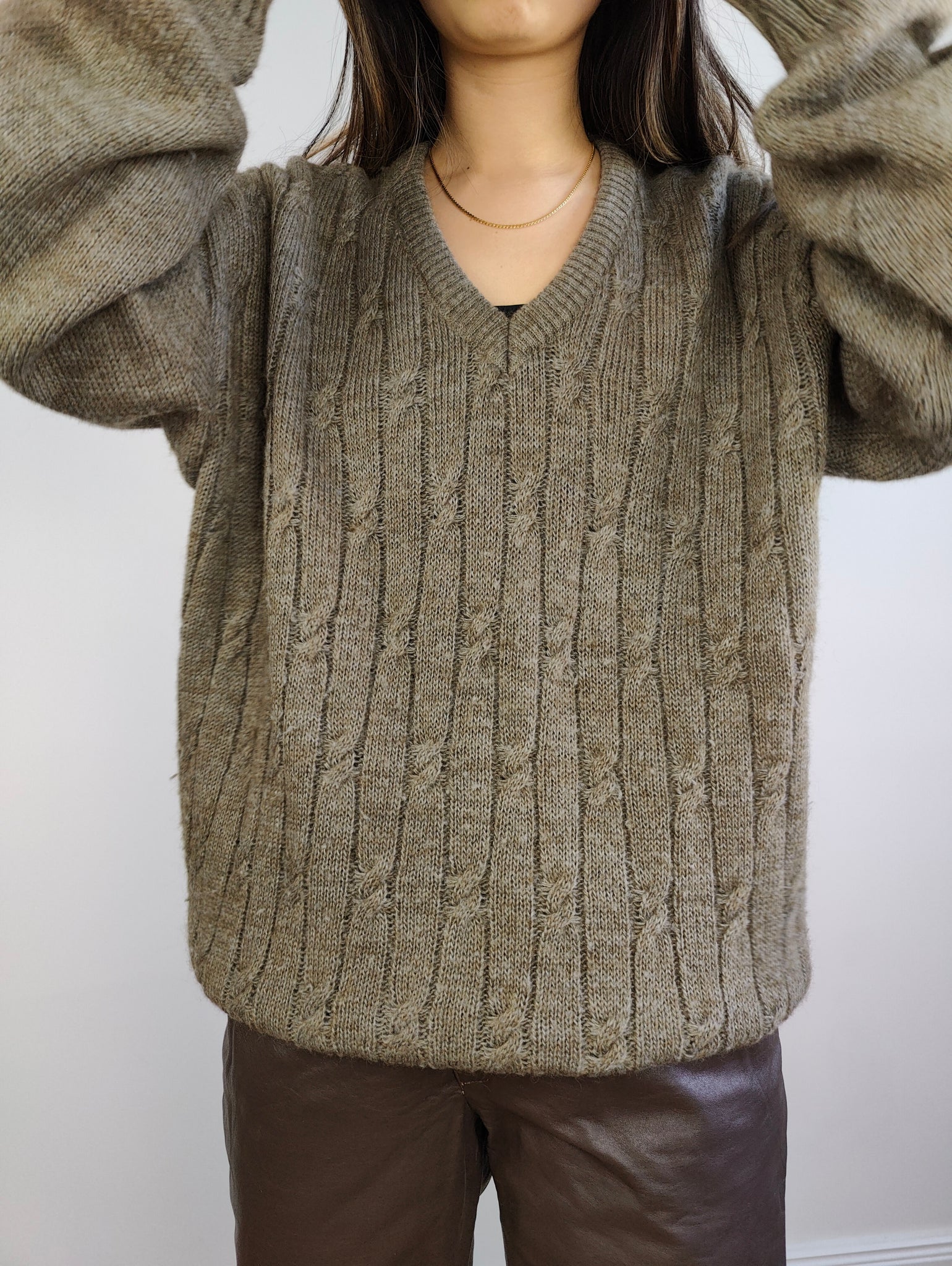 The Wool Brown Cable Knit Sweater | Vintage wool mix jumper