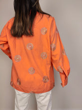 Load image into Gallery viewer, The Orange Circle Embroidery Blouse | Vintage cotton shirt woman spiral embroideries pattern long sleeve made in England S-M
