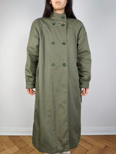 Load image into Gallery viewer, The Khaki Green Padded Trench Coat | Vintage long waist tie lined thick jacket coat S
