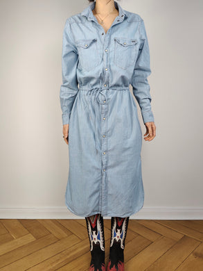 The Dungaree Maxi Denim Dress  Vintage 90s John Baner Overall light b –  The Vintage Takeaway