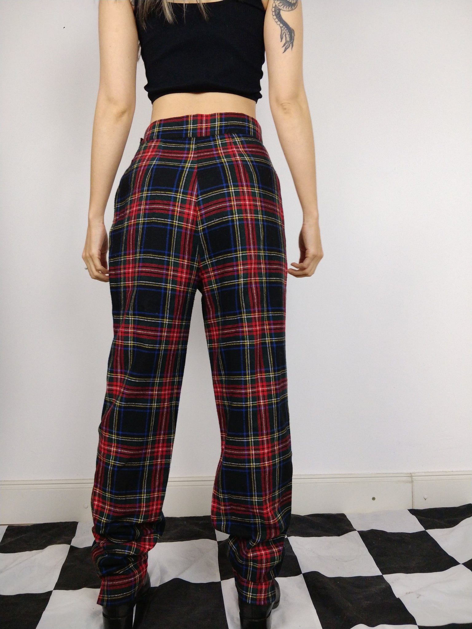 The Red Tartan Pants  Vintage wool plaid checkered pattern high waist –  The Vintage Takeaway
